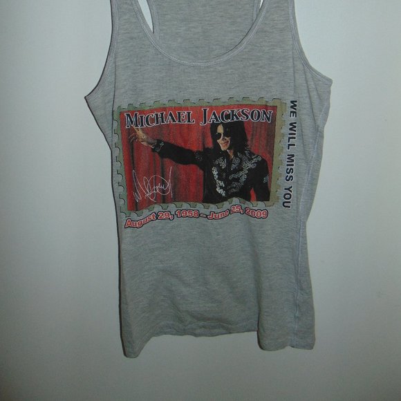 Michael Jackson Beloved King of Pop Graphic Tank Top T-Shirt Womens Gray RIP - Picture 6 of 10